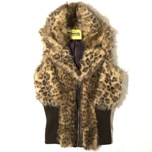 Faux fur leopard ribbed bottom vest